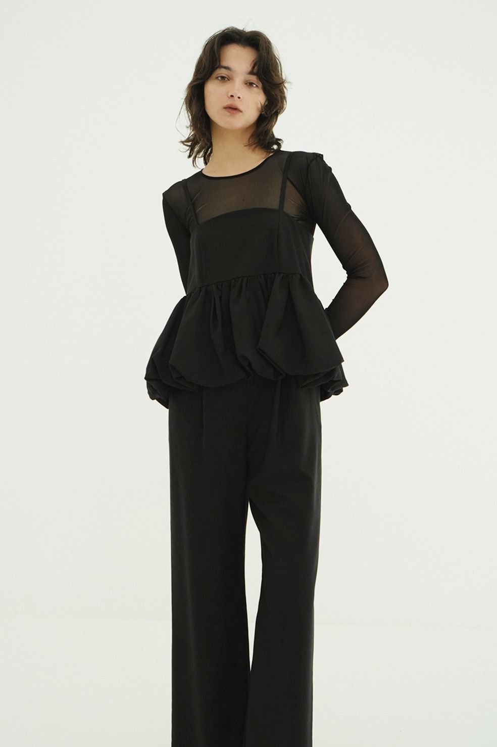オールインワン -  PEPLUM LAYERED ALL IN ONE (BLACK)