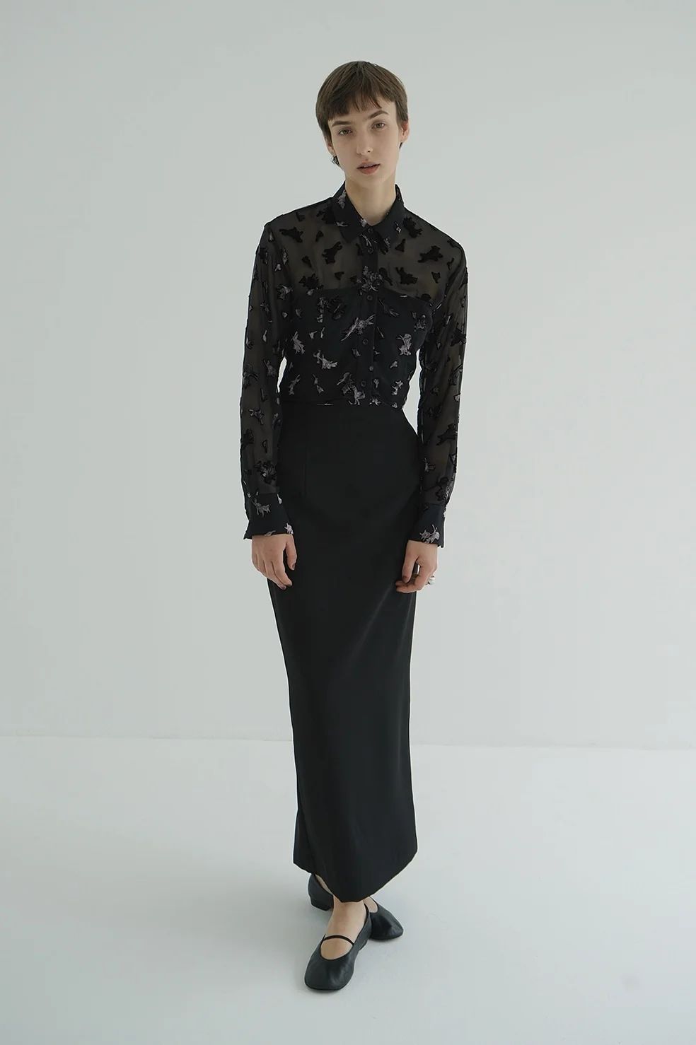 オパールプリント ビスチェ付きシャツ -  FLOWER OPAL BUSTIER SHIRTS BLACK