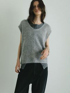 スーパーキッドモヘヤスリーブレス ニットプルオーバー - GREY
