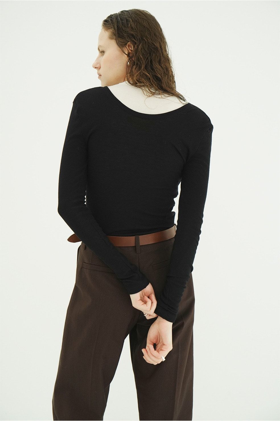 ウールリブカットソー - W FACE WOOL RIB TOPS（BLACK）