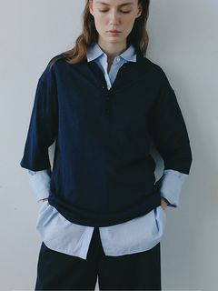 ハーフスリーブニットポロ - NAVY