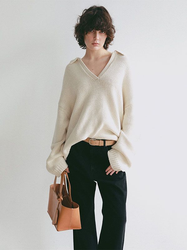 オーバーサイズスキッパーニットプルオーバー (IVORY)