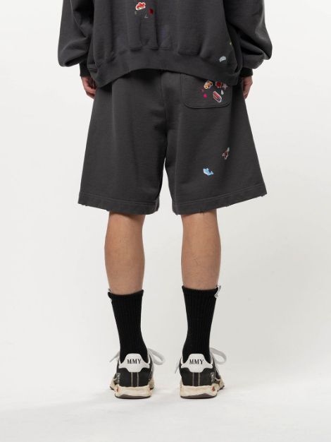キッズ ステッカー プリント スウェット ショーツ - Kids Sticker Printed Sweat Shorts(BLACK)