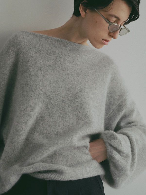 ホワイトヤクボリュームスリーブニットプルオーバー - GREY