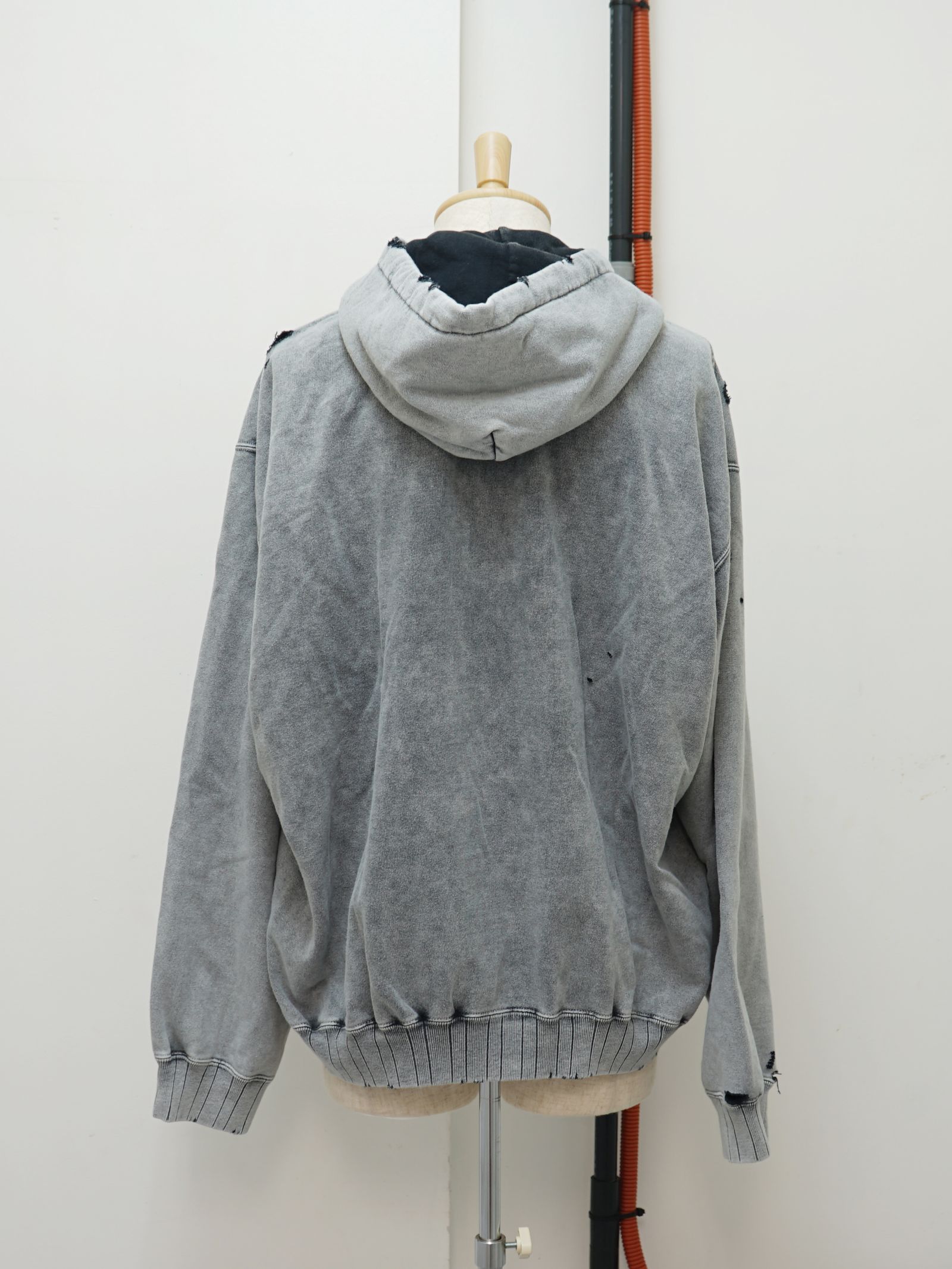 ブリーチドハーフジップフーディ - Bleached Half Zip Hoodie (GREY)
