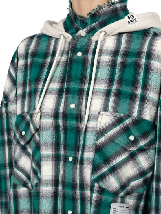 【レディース】フードコンバインドチェックシャツ | Hoodie Combine Checkered Shirt