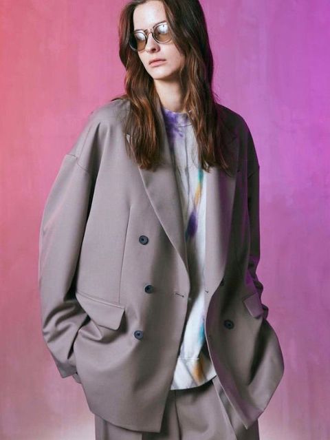 オーバー テーラードジャケット  - Wool Mix Prime-Over Peaked Lapel Double Tailored Jacket GREY