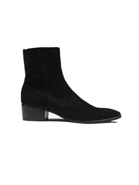 ベロアスエード 6cm ヒールブーツ - Velour Suede Heel Boots - Black