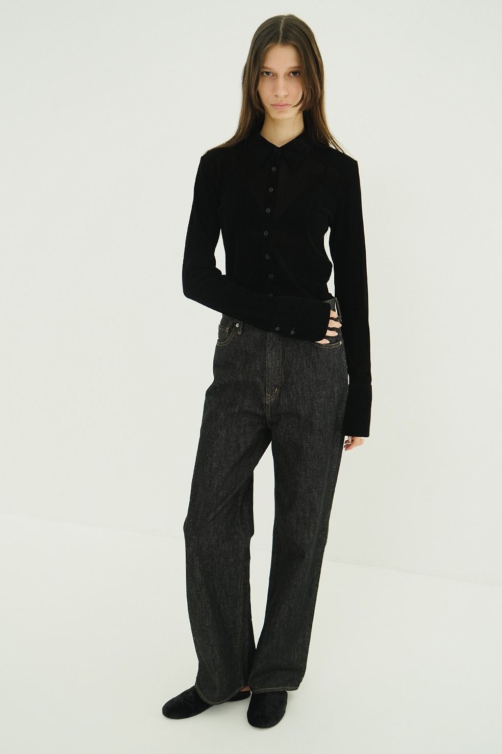 チュールフロッキーシャツ | TULLE FLOCKY SHIRTS (BLACK)