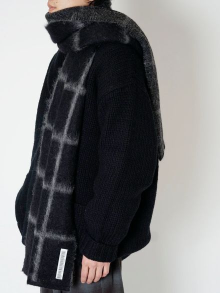 ジャガードチェックストール -  JACQUARD CHECK KNIT STOLE BLACK