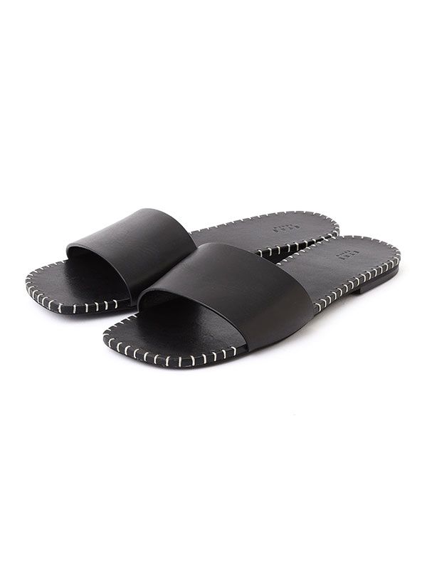 ハンドステッチタンドレザーフラットサンダル（BLACK)