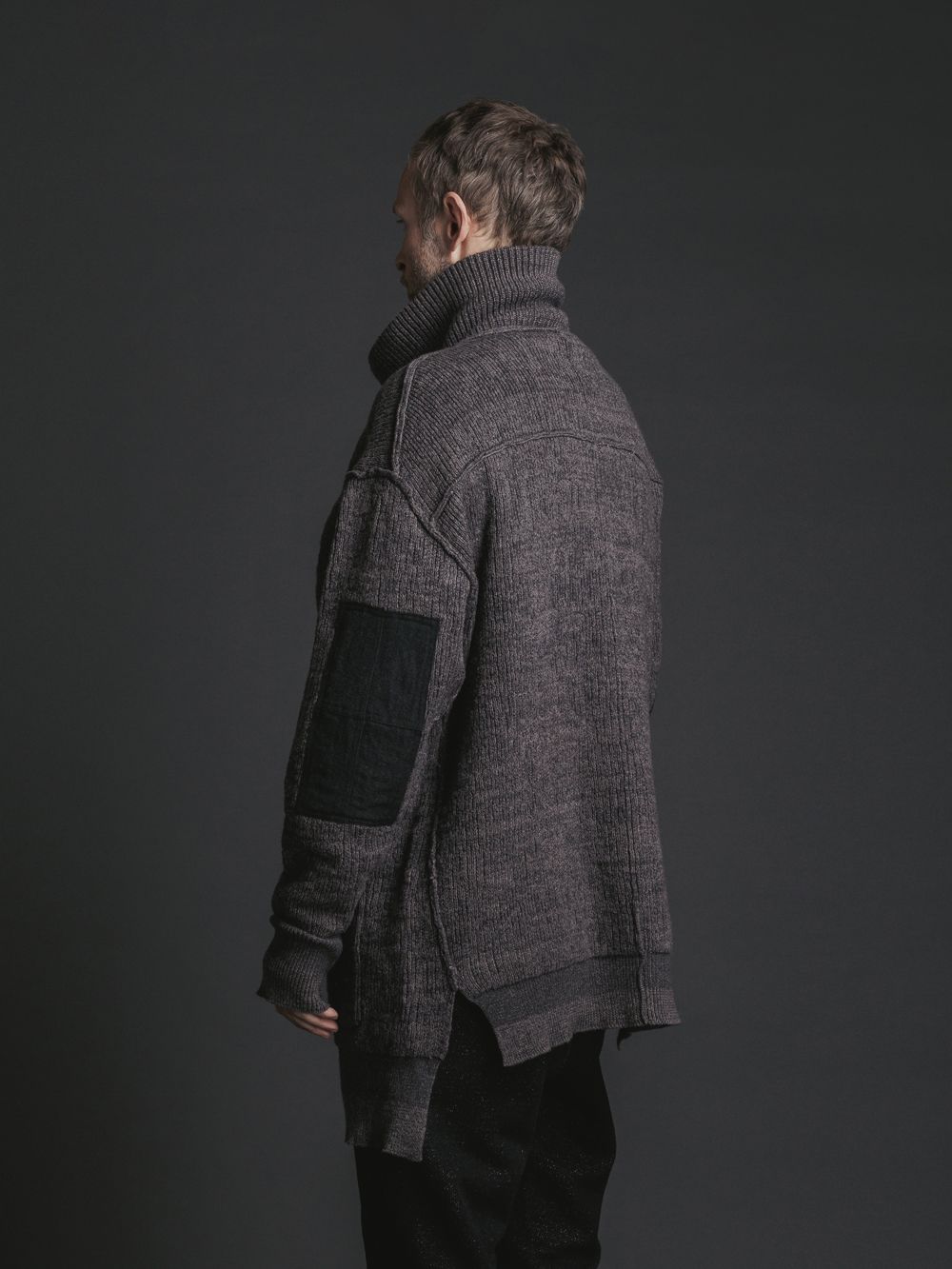 綿カシミヤ ニットブルゾン - high neck zip knit - GREY