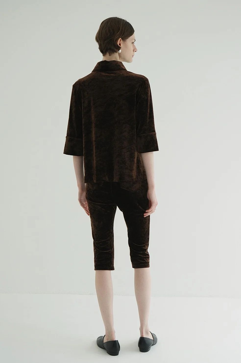 ベロア ポロトップス - CRUSHED VELOUR POLO TOPS BROWN