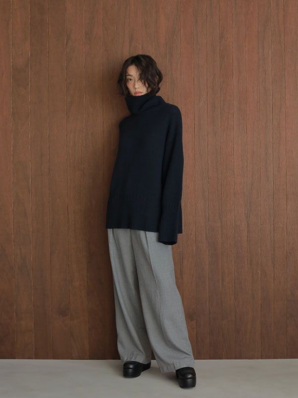 ウールカシミヤタートルニットプルオーバー - NAVY
