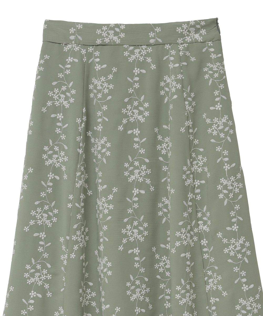 CLANE - STRIPE FLOWER EMBROIDERY SKIRT MINT