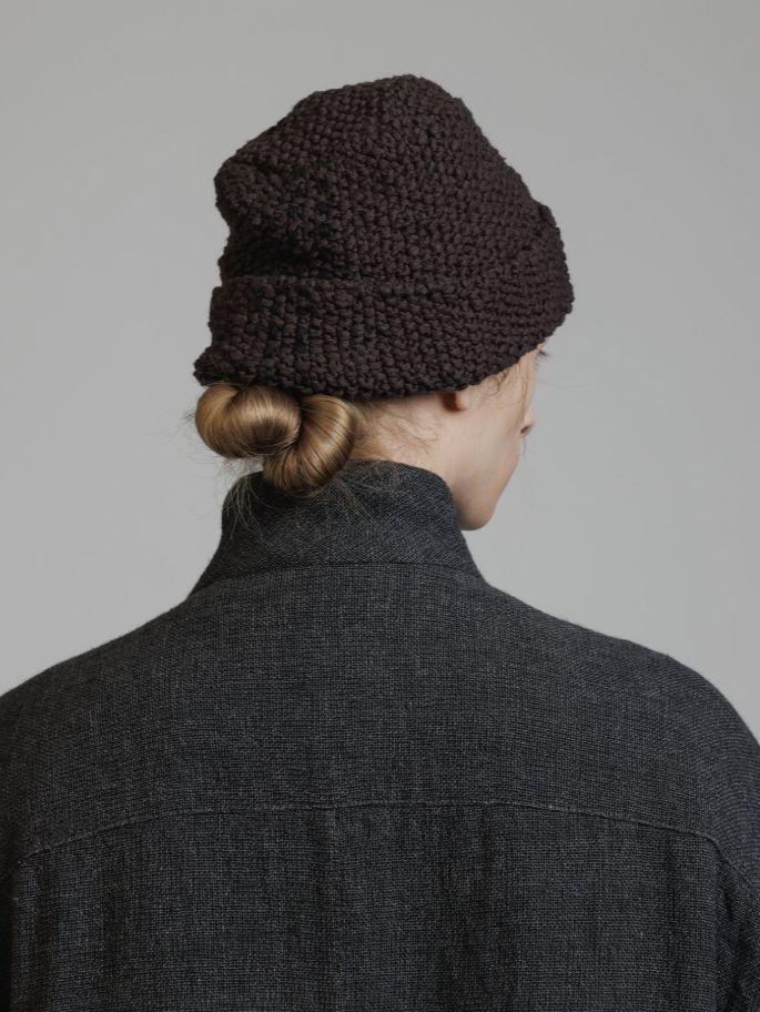 スラブ糸 ニット帽  - SLAB YARN BEANIE (GREY BROWN)