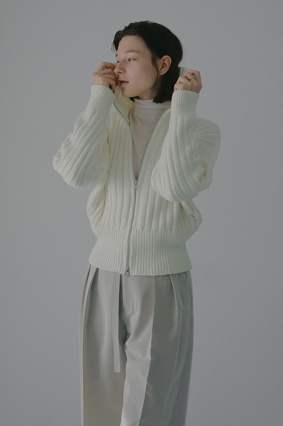 コットンリブニットブルゾン - COTTON RIBKNIT BLOUSON (WHITE)