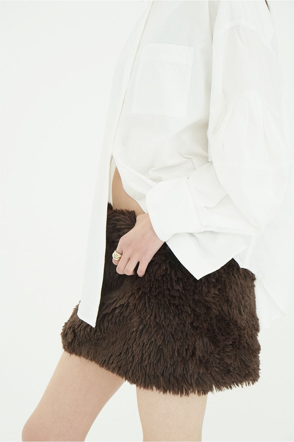 フェイクファーミニスカート - FAKE FUR MINI SKIRT (BROWN)