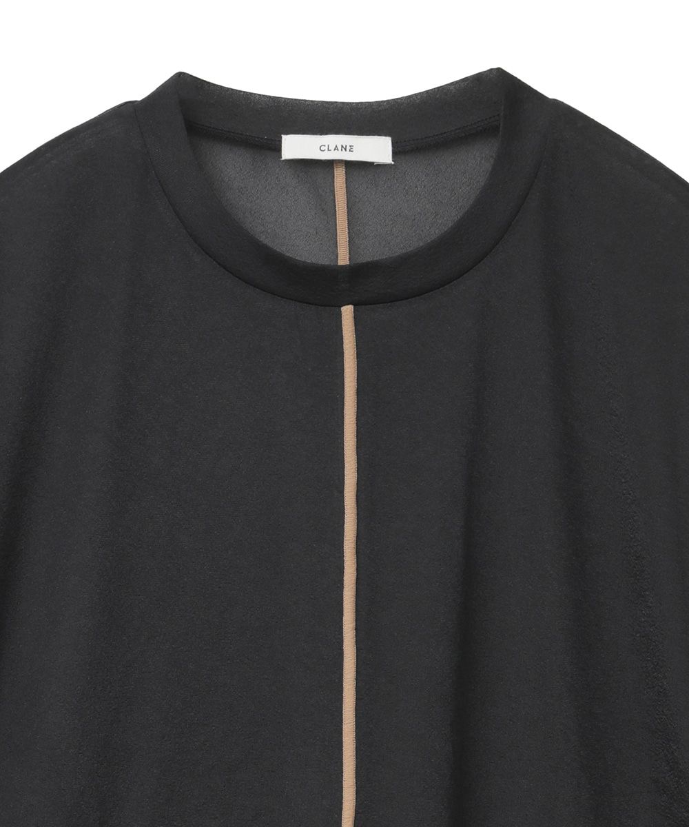 ソリッドスリーブトップス -  SOLID SLEEVE SHEER S/S TOPS BLACK