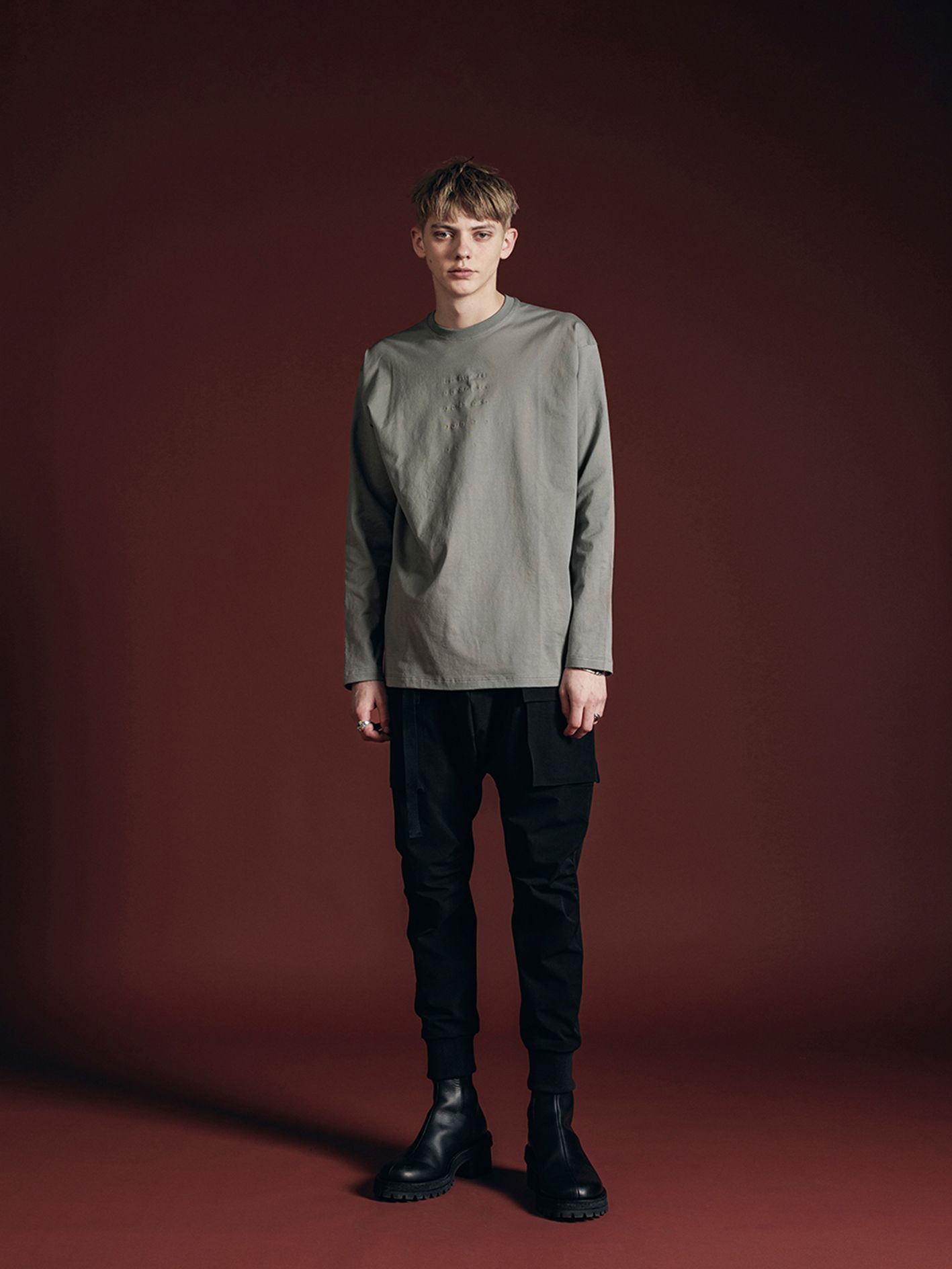 ロングスリーブカットソー - COTTON JERSEY EMBROIDERED L/S T-SHIRT -VI-3675-01- B-GRAY