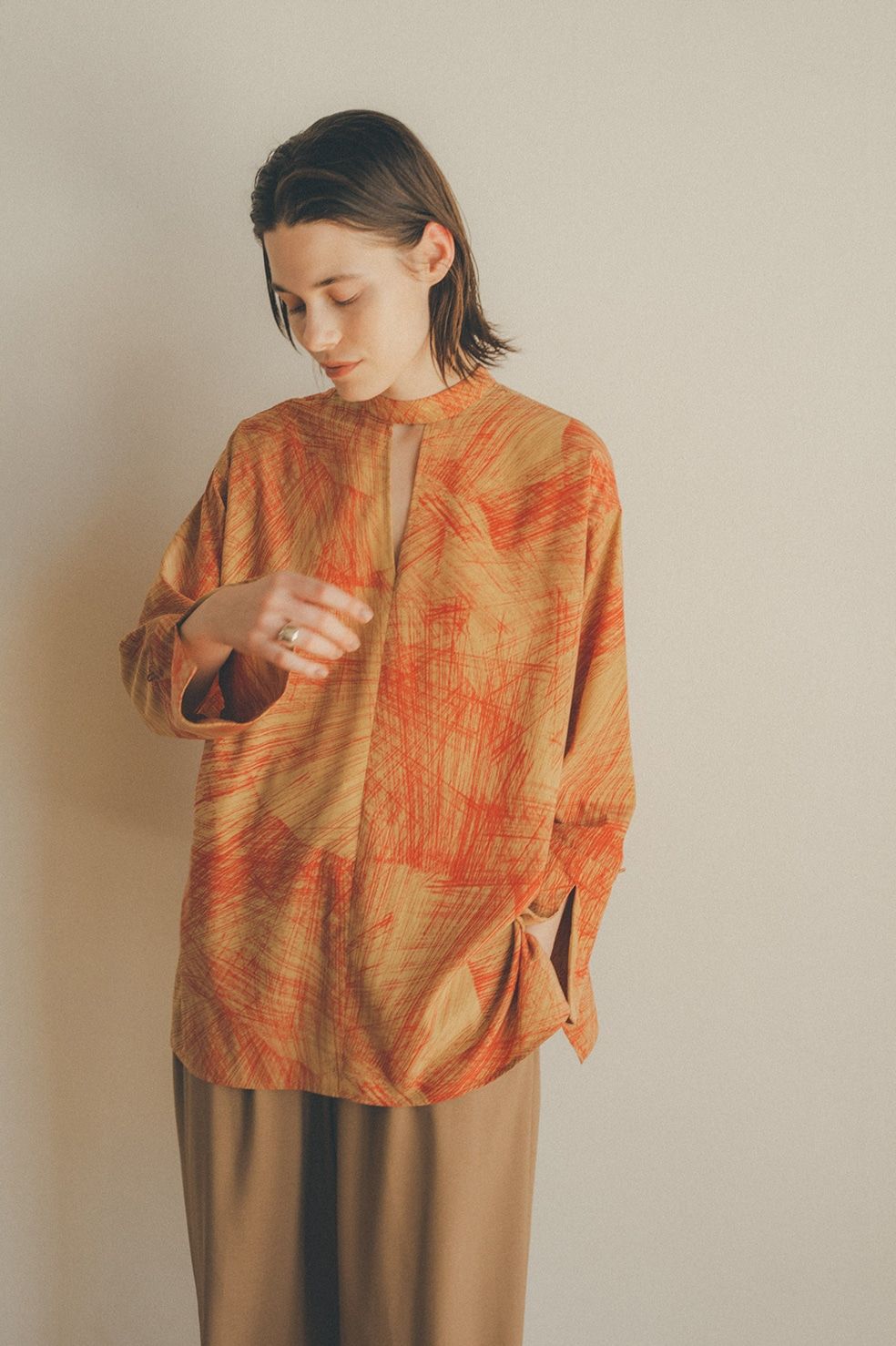 CLANE - ダブルフェイスブラウス - RADIAL LINE DOUBLE FACE BLOUSE