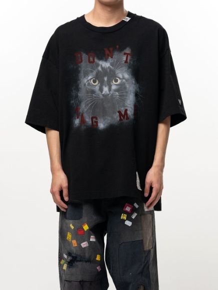 キャット プリント Tシャツ - Cat Printed T-shirt （BLACK)