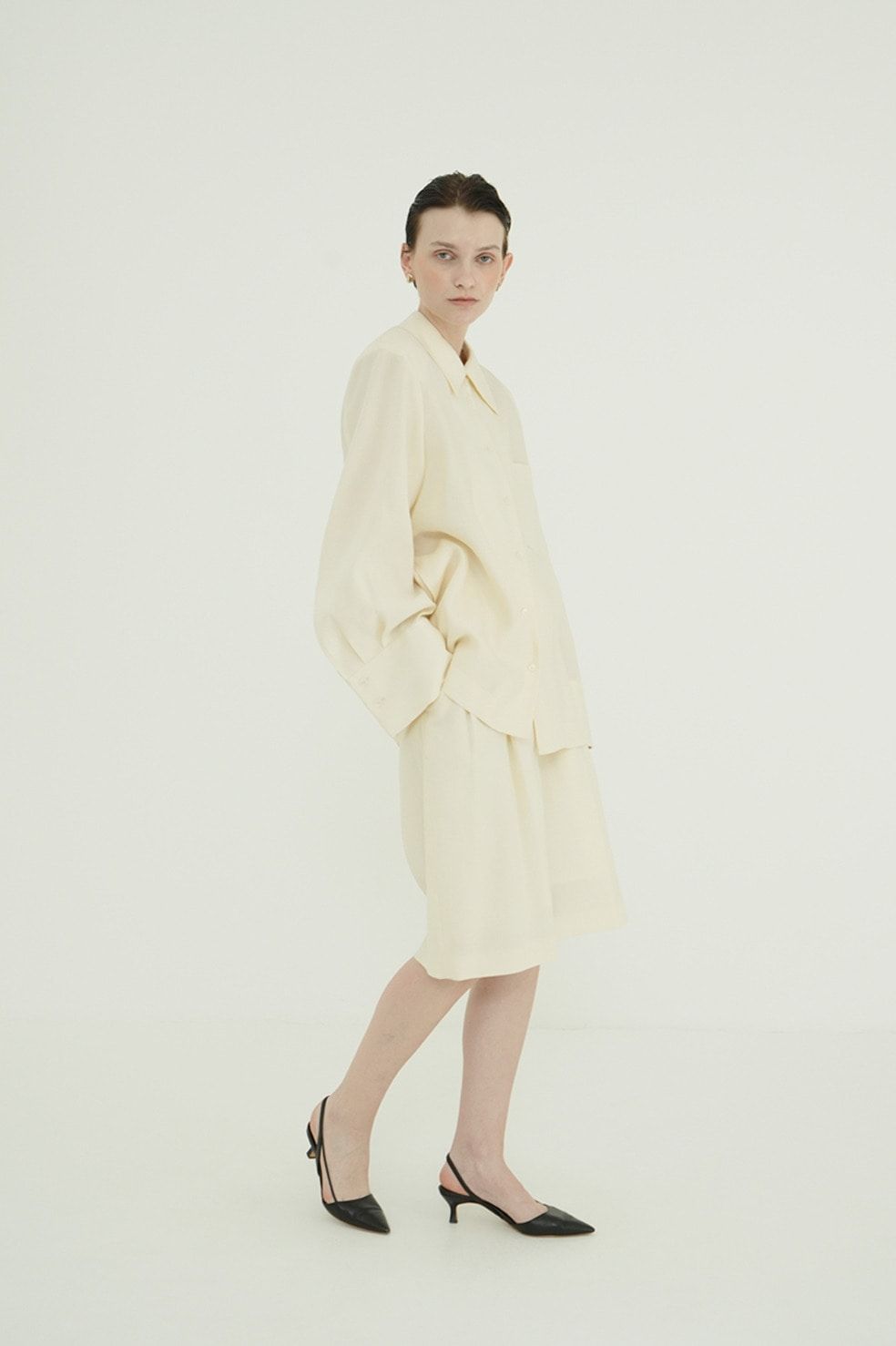 テンセルシャツジャケット - TENCEL SHIRT JACKET (IVORY)