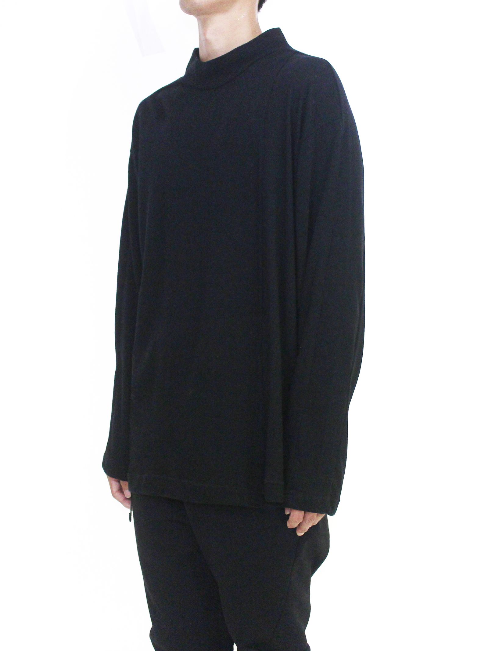 綿ウール天竺ハイネック長袖カットソー - BLACK