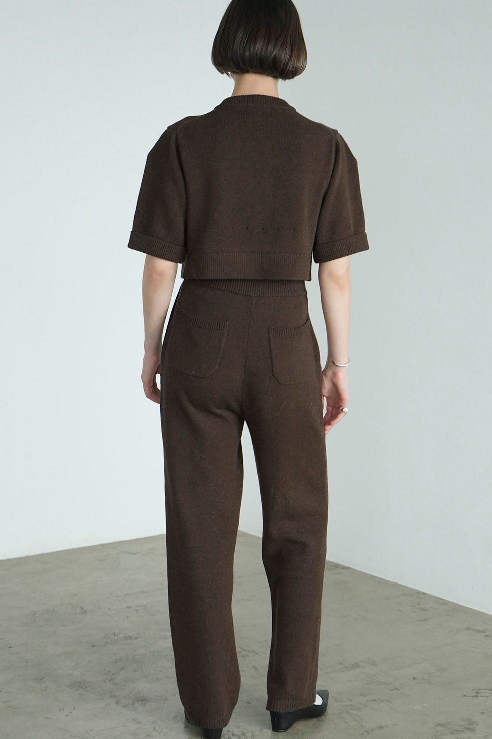 カーディガン - ニットパンツセット / HALF SLEEVE KNIT TOPS & PANTS SET - BROWN