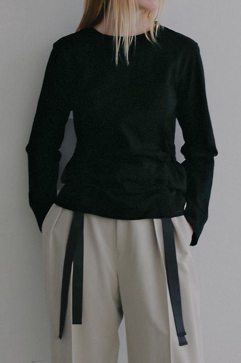 サイドリボントップス - SIDE RIBBON CUT TOPS (BLACK)