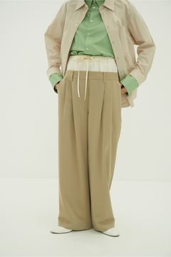 ダブルレイヤード スラックス - W WAIST WIDE SLACKS (BEIGE)