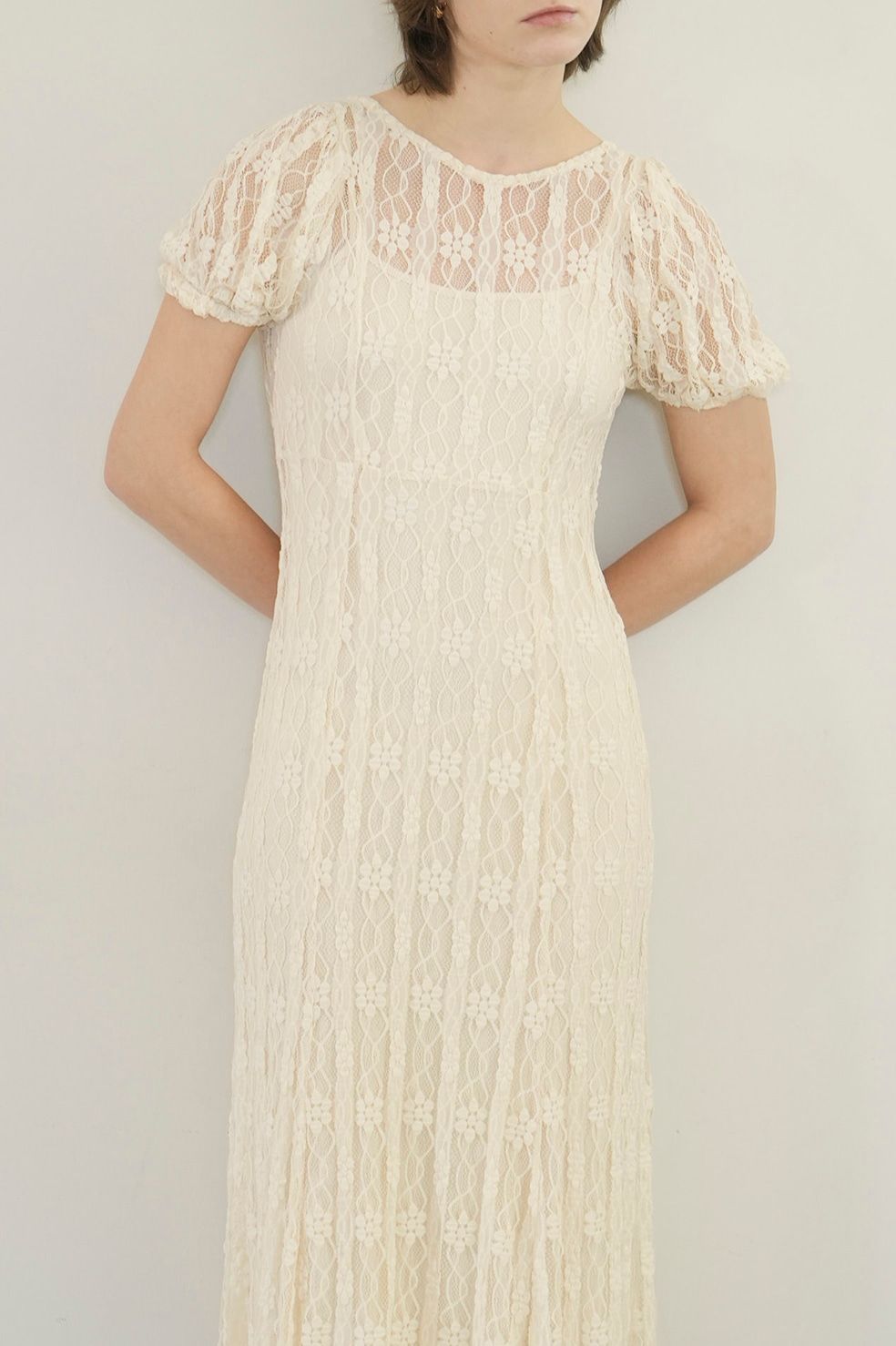 LACE MINI PUFF SLEEVE ONEPIECE(1 BLACK): CLANE: WOMENS