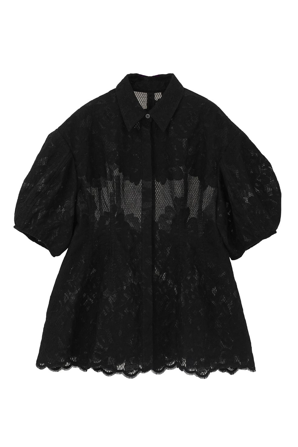 フラワーレーストップス -  FLOWER LACE WAIST SHAPE TOPS (BLACK)
