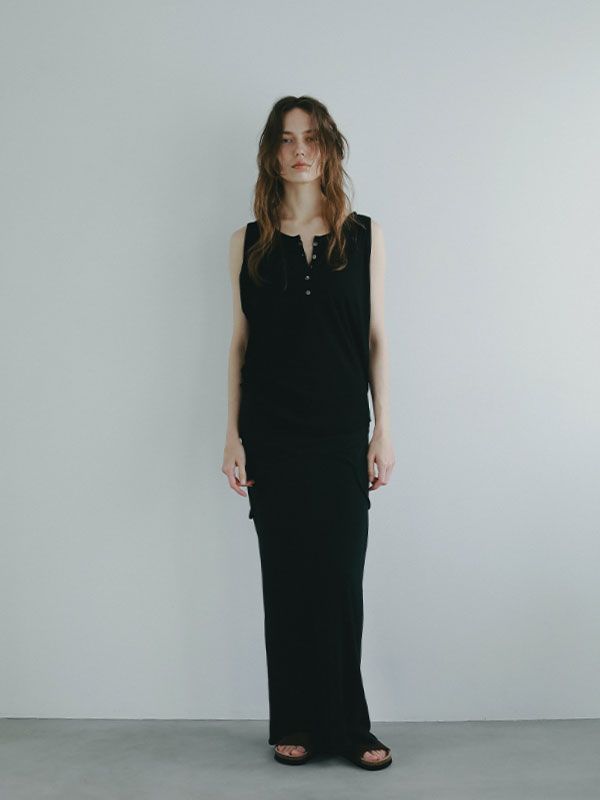 ヘンリーネックエアリータンクトップ  BLACK