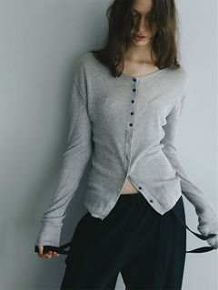 シアーハイゲージニットカーディガン (GREY)