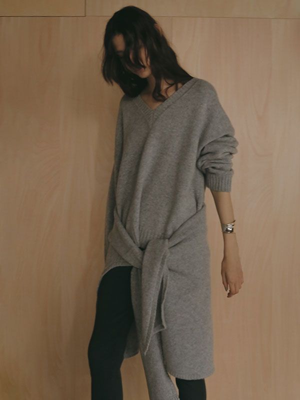 Vネック2wayニットプルオーバー  (GREY)
