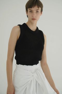 メッシュトップス - 3D RIB MESH KNIT TOPS - BLACK