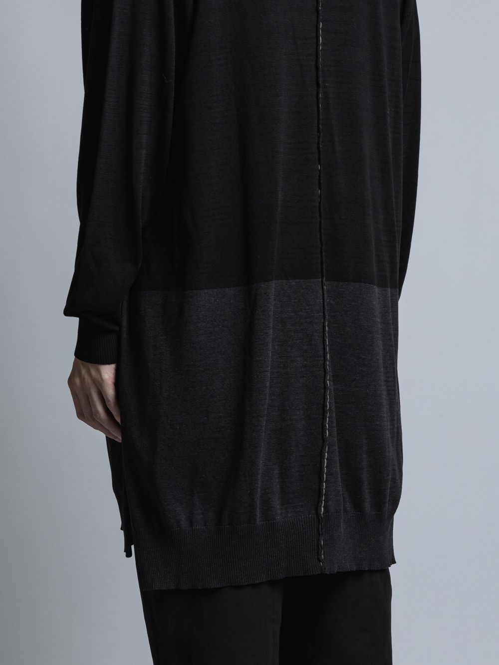 シルク / リネン / コットン ハイゲー ジニットカーディガン-BLACK/ CHARCOAL