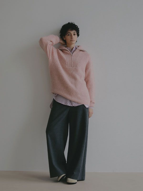 ウーリーセミワイドパンツ （チャコール）