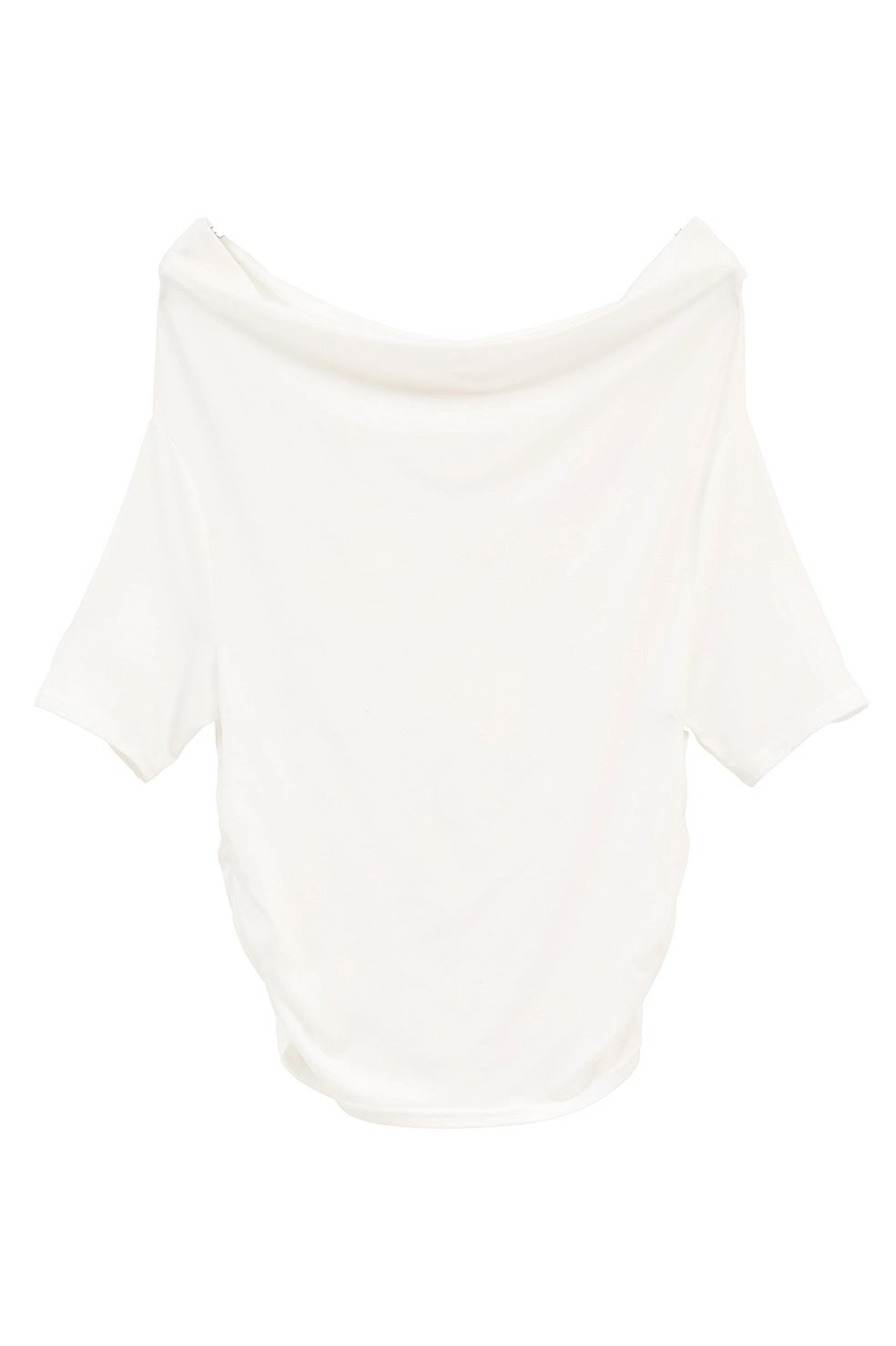 オフショルダートップス -  DRAPED OFF SHOULDER H/S TOPS(WHITE)