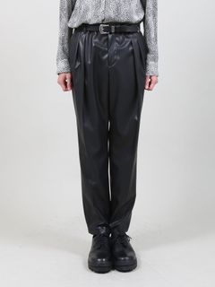 フェイクレザー2タックパンツ -  Faux Leather 2 Tuck Pants - BLACK