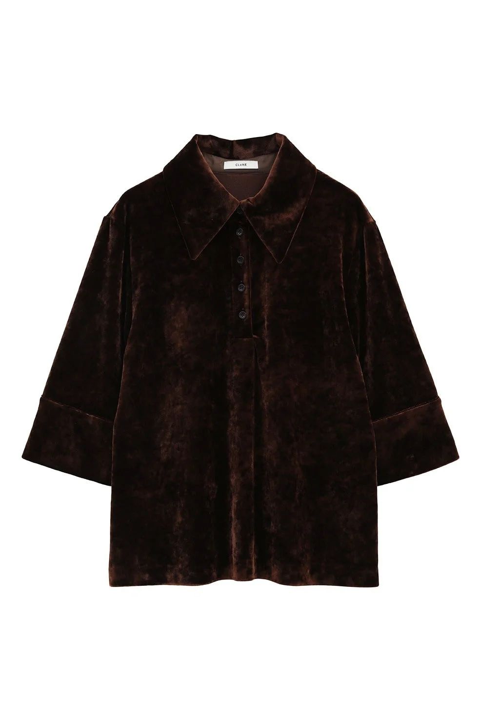 ベロア ポロトップス - CRUSHED VELOUR POLO TOPS BROWN