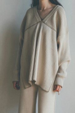 ダブルフェイスラインニット -  DOUBLE FACE LINE KNIT - IVORY