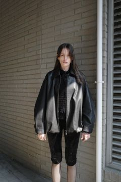 フェイクレザーバルーンジャケット - FAKE LEATHER BALLOON JACKET BLACK