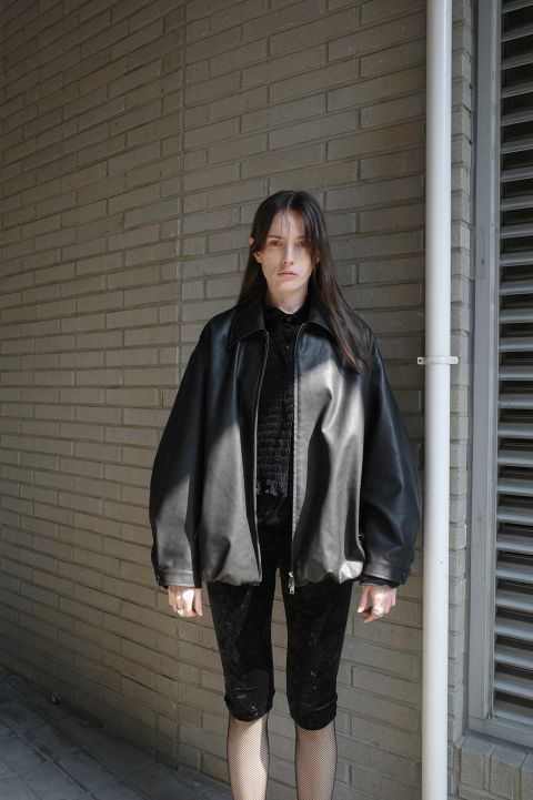 フェイクレザーバルーンジャケット - FAKE LEATHER BALLOON JACKET BLACK