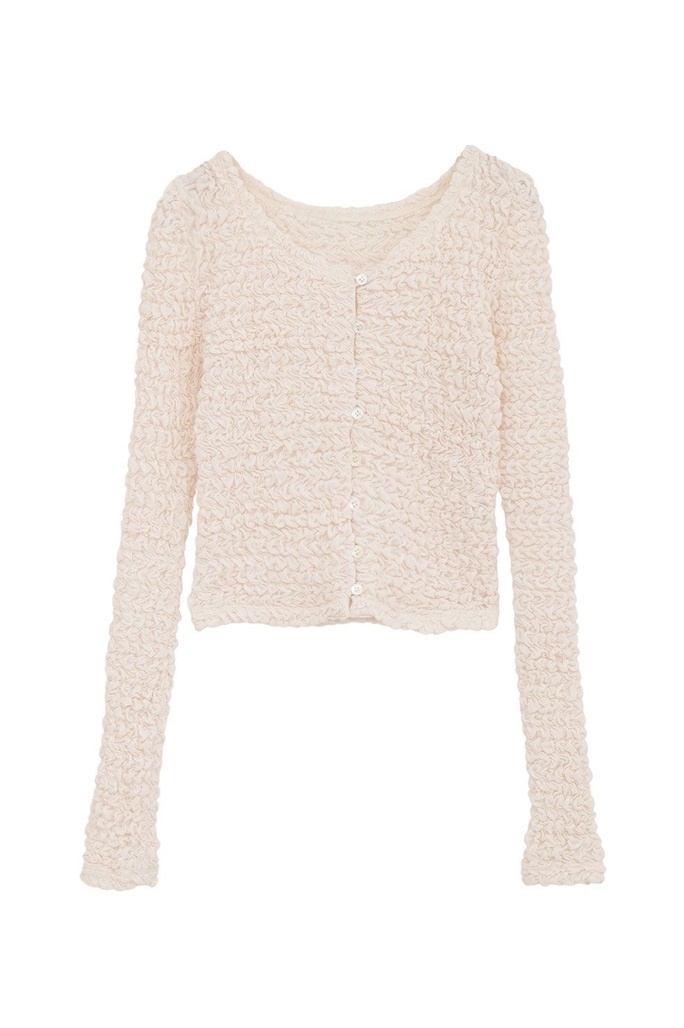 ダブルフェイス シャーリング カーディガン  - W FACE SOFT SHIRRING CARDIGAN (WHITE)