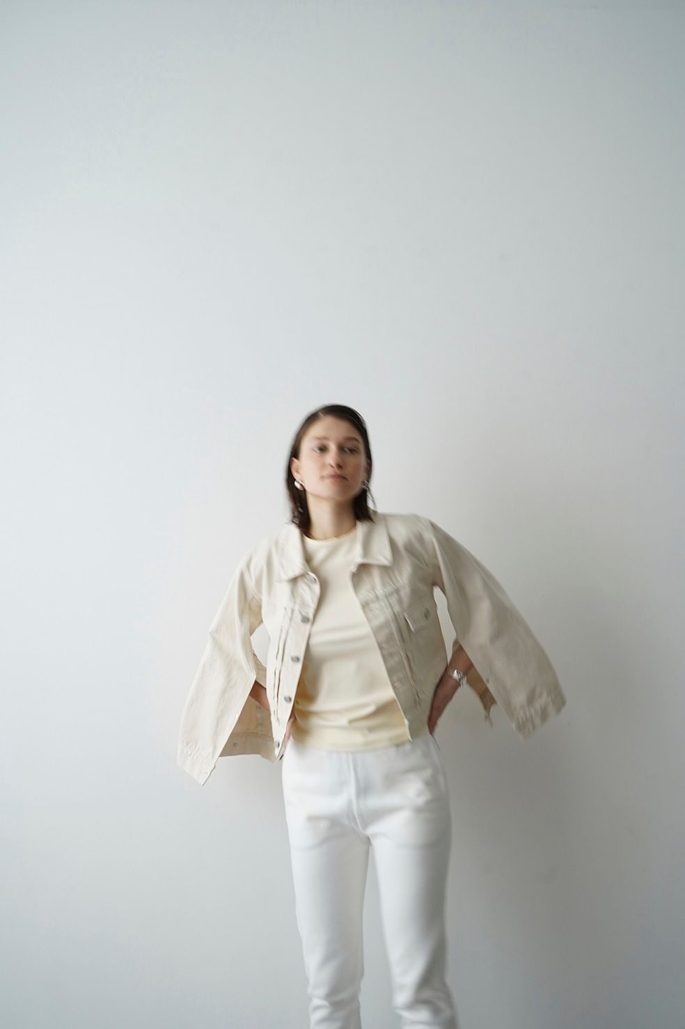 CLANE - BELL SLEEVE COMPACT JEAN JACKET - IVORY