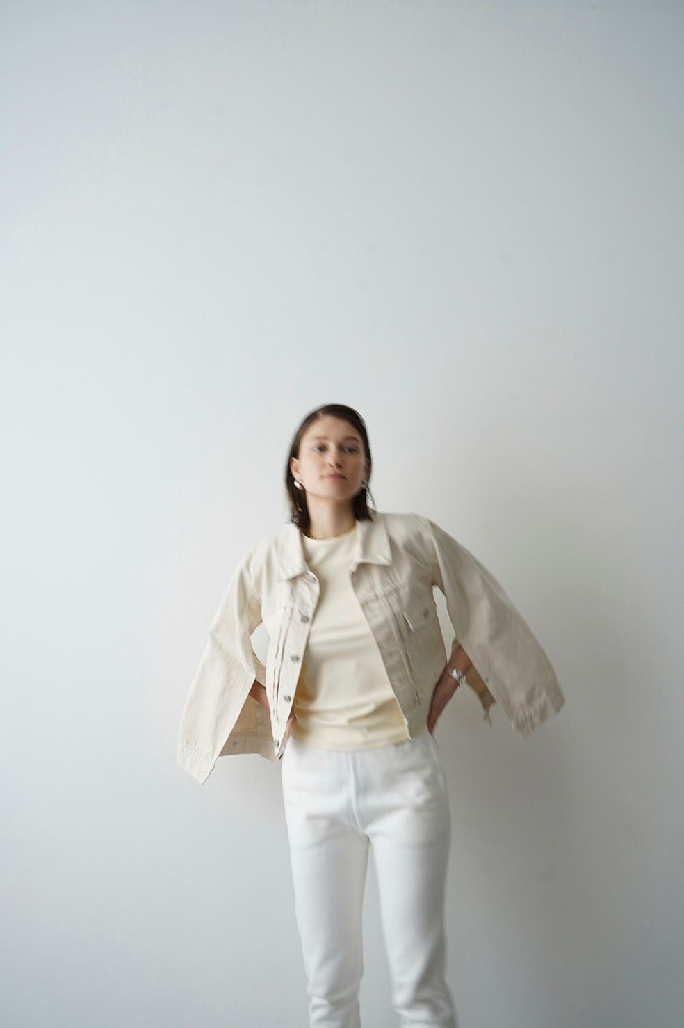 CLANE - ベルスリーブ コンパクト デニム ジャケット - BELL SLEEVE COMPACT JEAN JACKET - IVORY |  ADDICT WEB SHOP