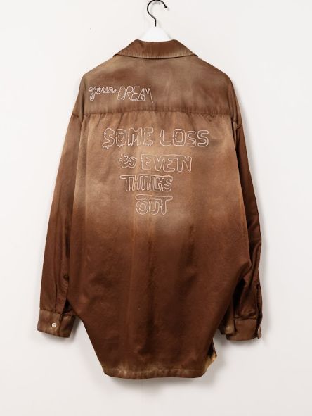 サテンシャツ - FADED SATIN L/S SHIRTS (BROWN)