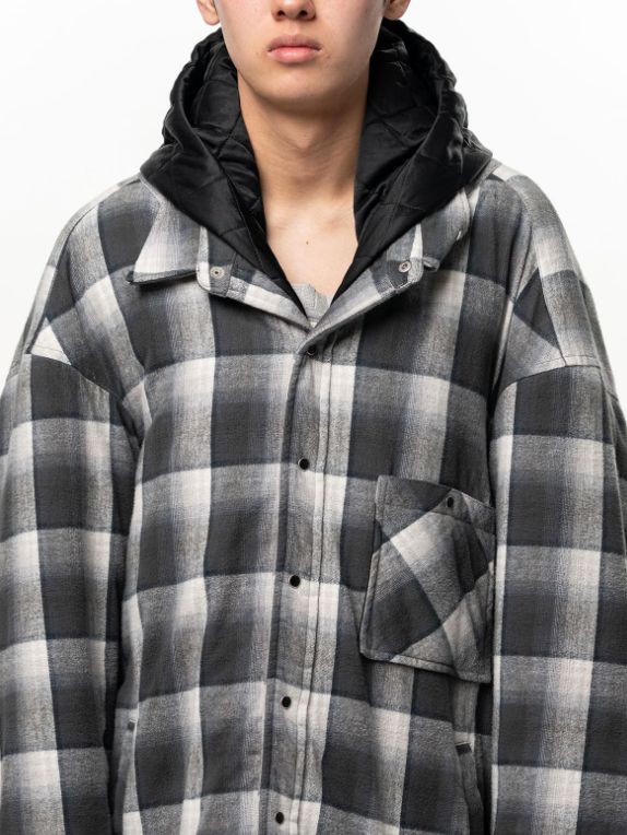 フード チェックシャツ ブルゾン - HOODED CHECK SHIRT JACKET (BLACK)